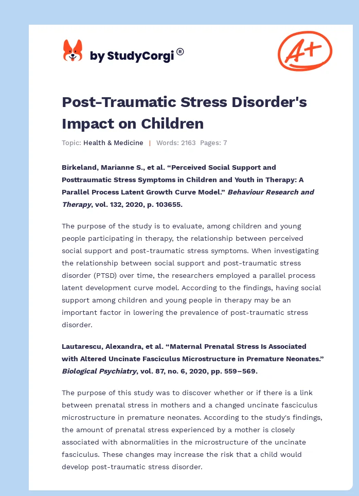 Post-Traumatic Stress Disorder's Impact on Children. Page 1