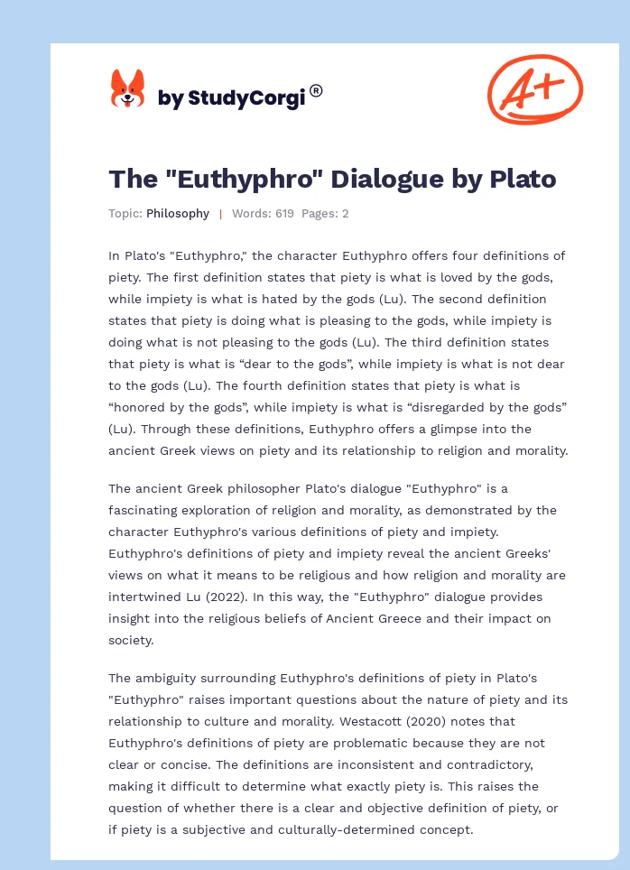The "Euthyphro" Dialogue by Plato. Page 1