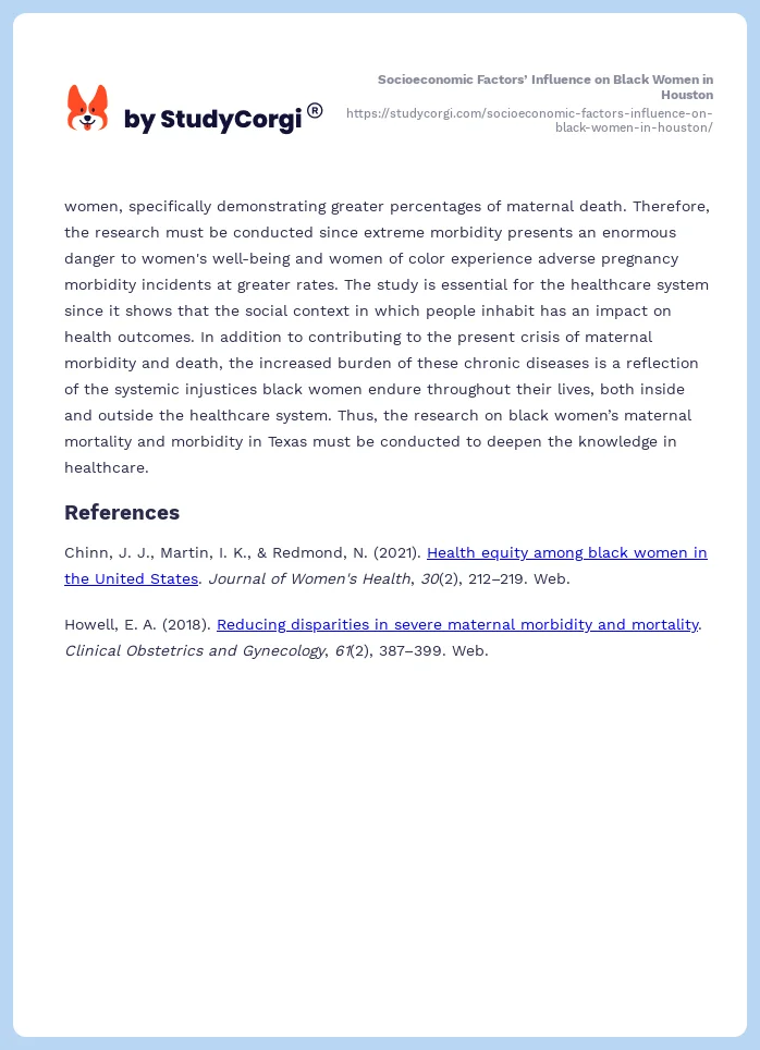 Socioeconomic Factors’ Influence on Black Women in Houston. Page 2