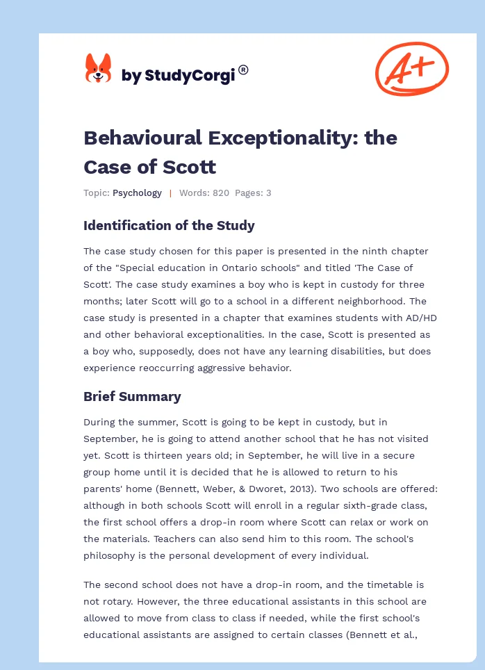 Behavioural Exceptionality: the Case of Scott. Page 1