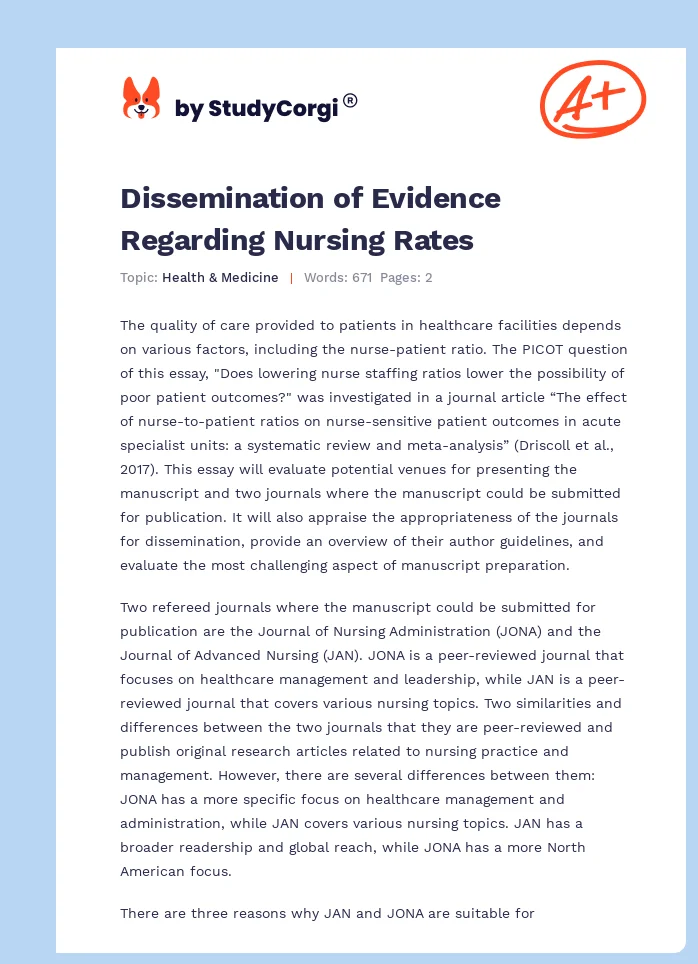 Dissemination of Evidence Regarding Nursing Rates. Page 1