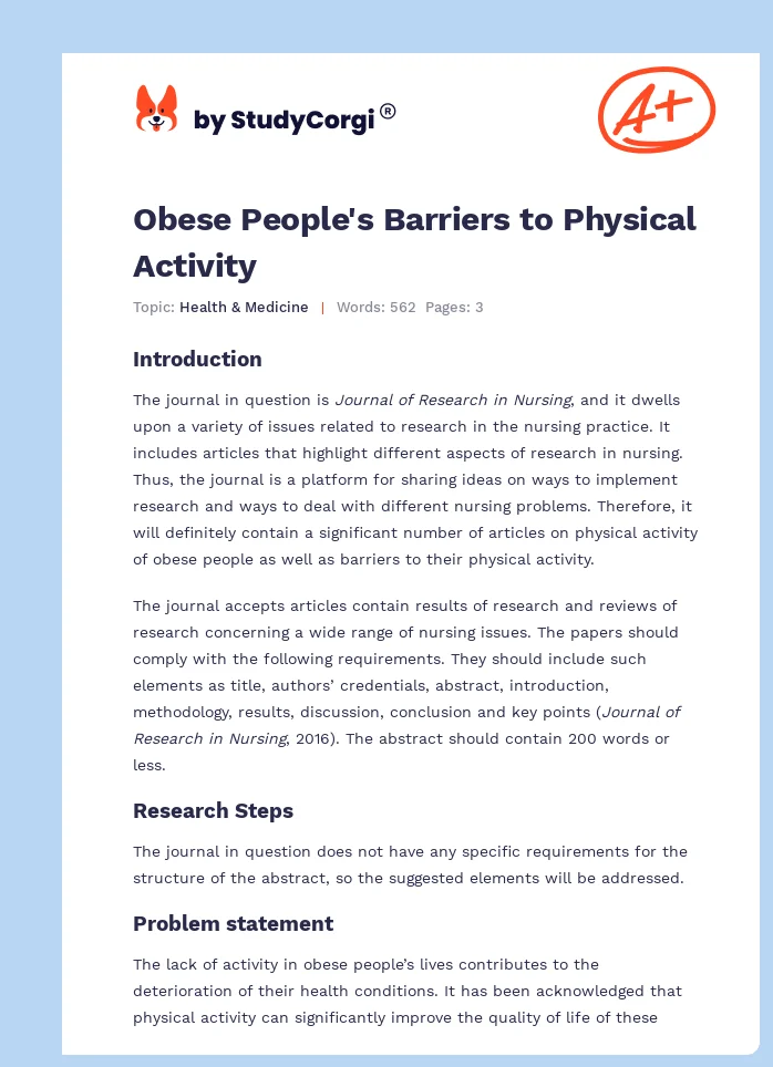 Obese People's Barriers to Physical Activity. Page 1