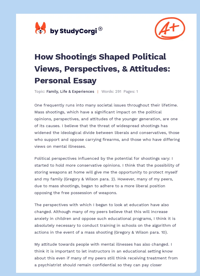How Shootings Shaped Political Views, Perspectives, & Attitudes: Personal Essay. Page 1
