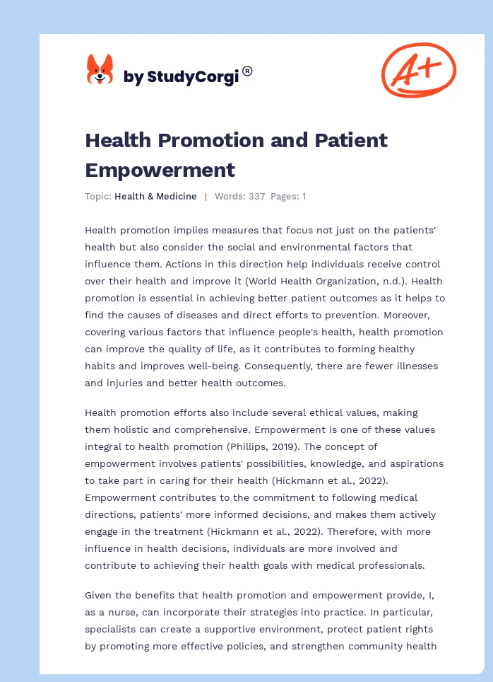 Health Promotion and Patient Empowerment. Page 1