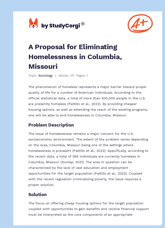 A Proposal for Eliminating Homelessness in Columbia, Missouri. Page 1