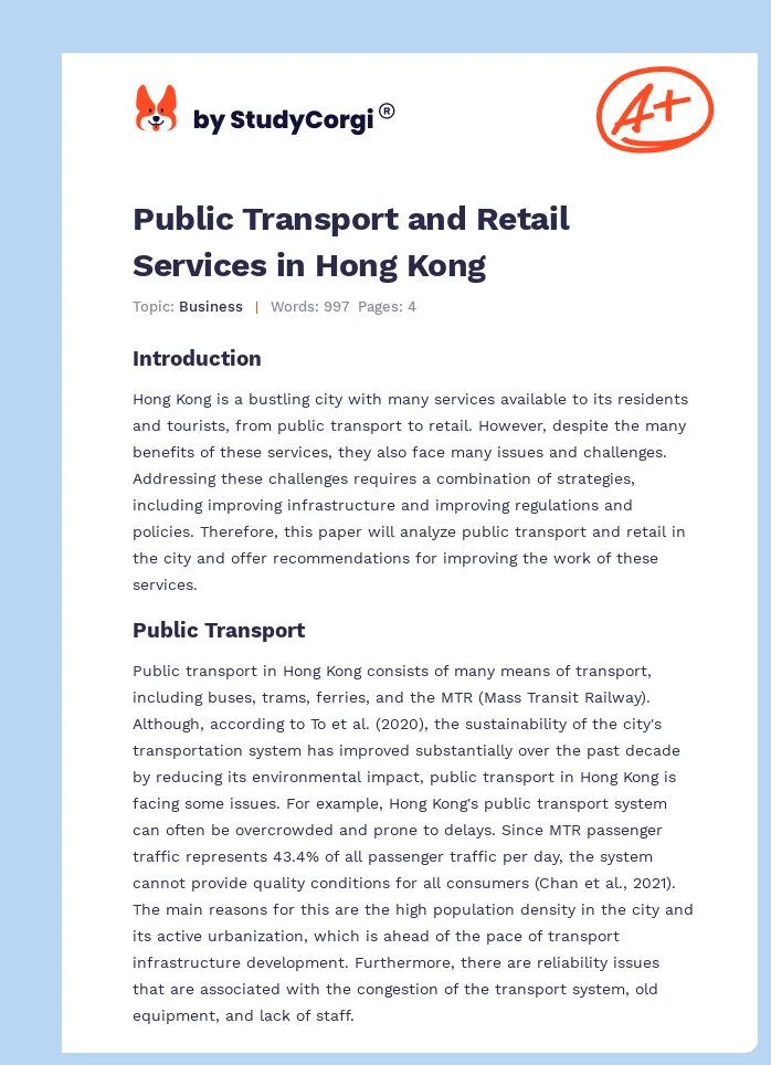 Public Transport and Retail Services in Hong Kong. Page 1