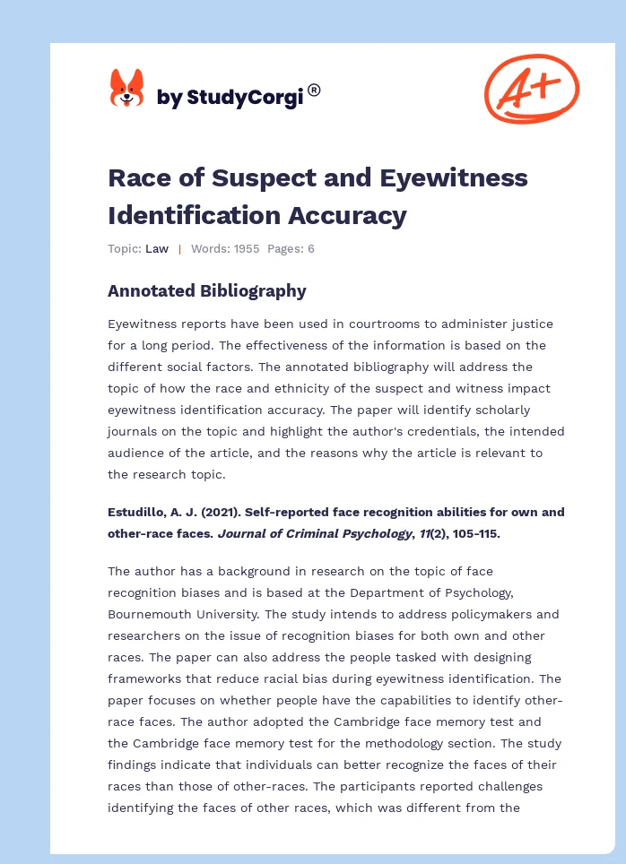 Race of Suspect and Eyewitness Identification Accuracy. Page 1