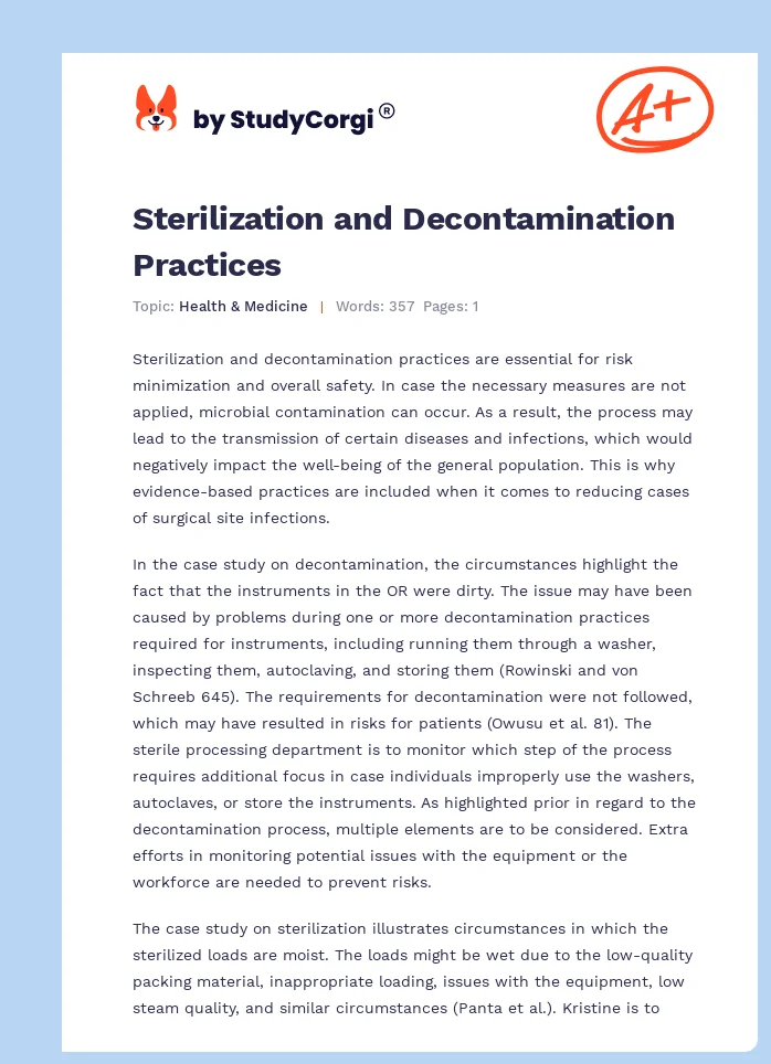 Sterilization and Decontamination Practices. Page 1