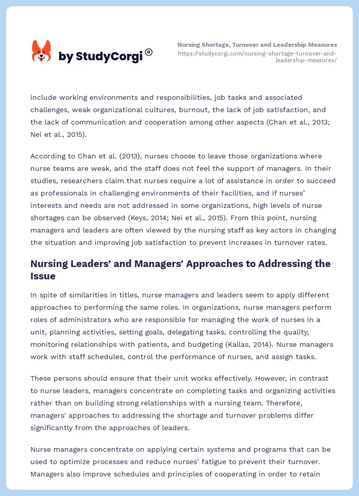 Nursing Shortage, Turnover and Leadership Measures. Page 2