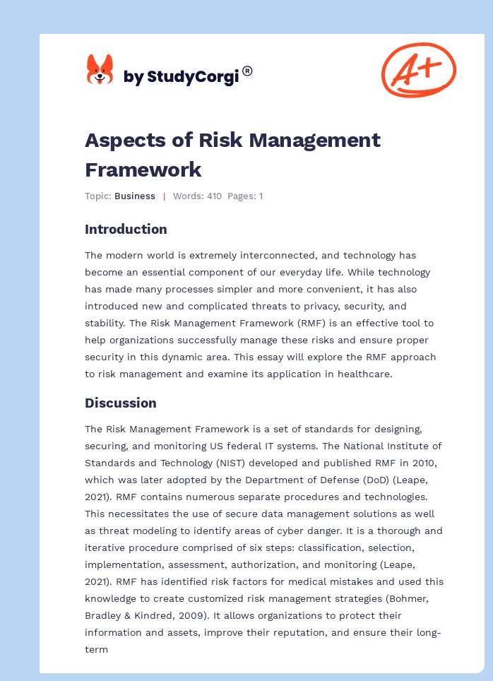 Aspects of Risk Management Framework. Page 1