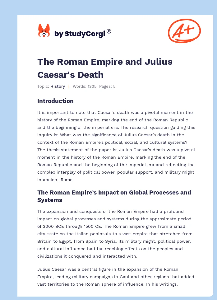 The Roman Empire and Julius Caesar's Death. Page 1