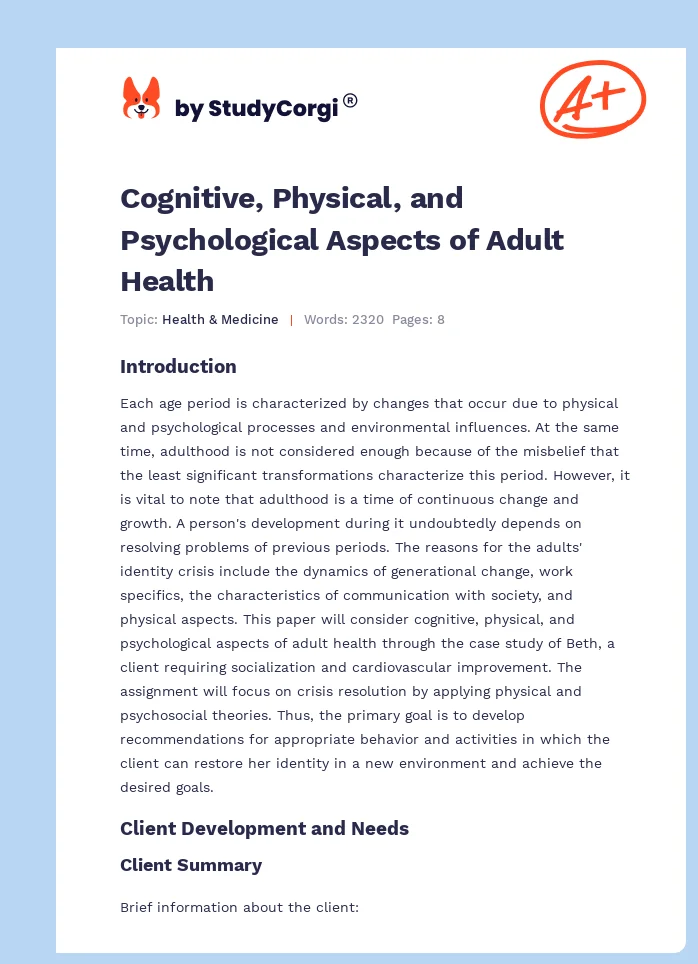 Cognitive, Physical, and Psychological Aspects of Adult Health. Page 1