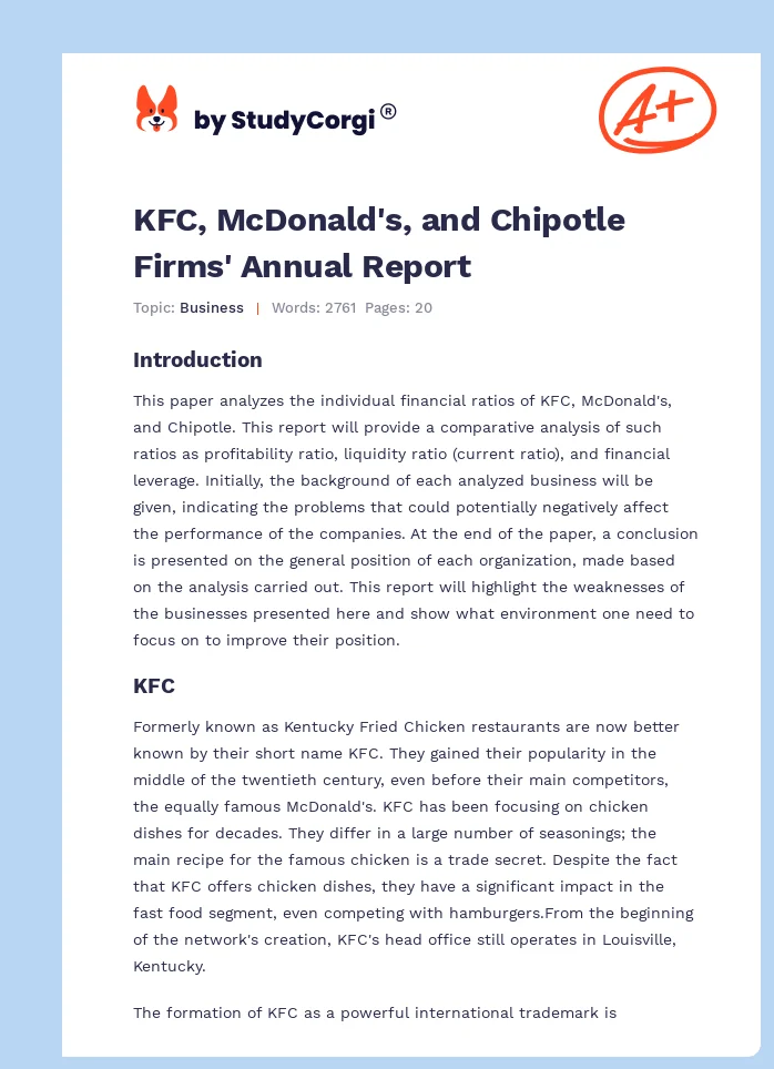 KFC, McDonald's, and Chipotle Firms' Annual Report. Page 1