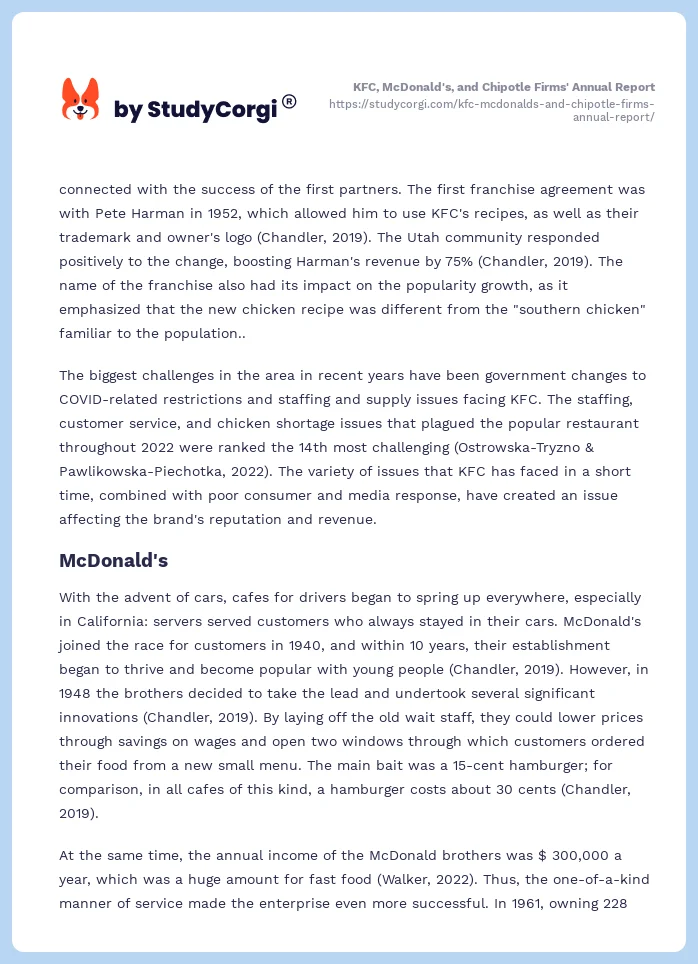 KFC, McDonald's, and Chipotle Firms' Annual Report. Page 2