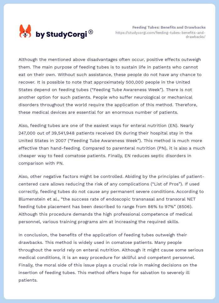 Feeding Tubes: Benefits and Drawbacks. Page 2