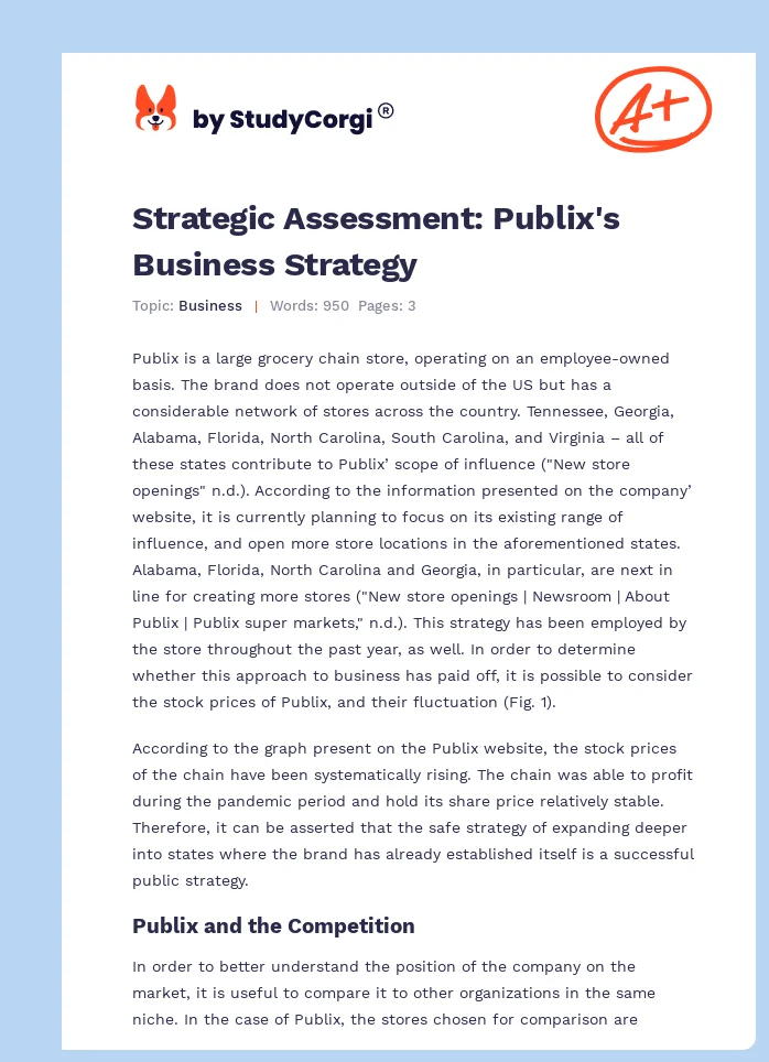 Strategic Assessment: Publix's Business Strategy. Page 1