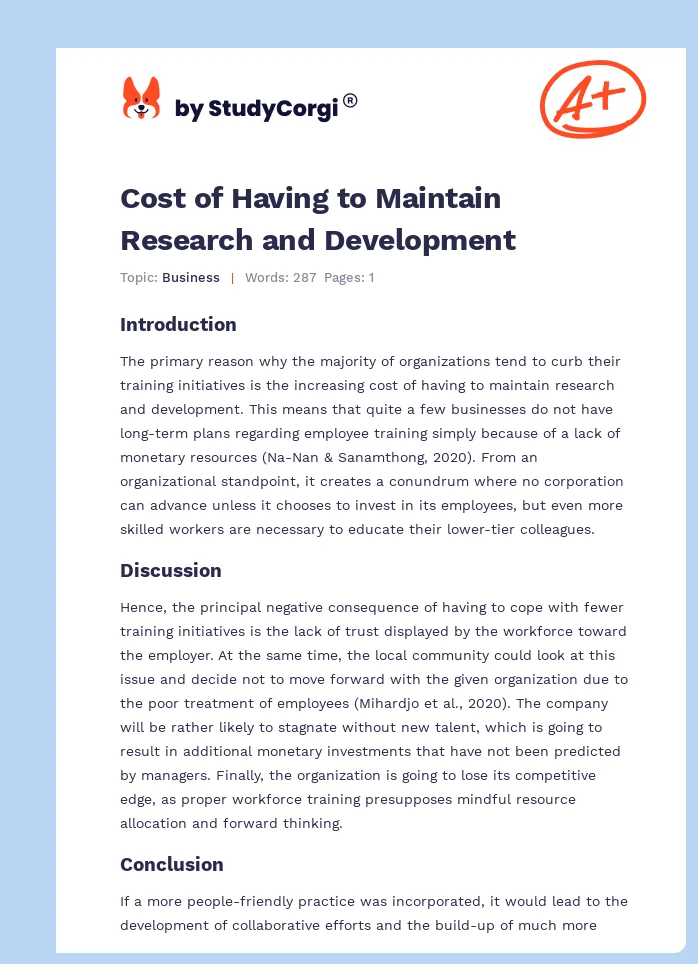 Cost of Having to Maintain Research and Development. Page 1