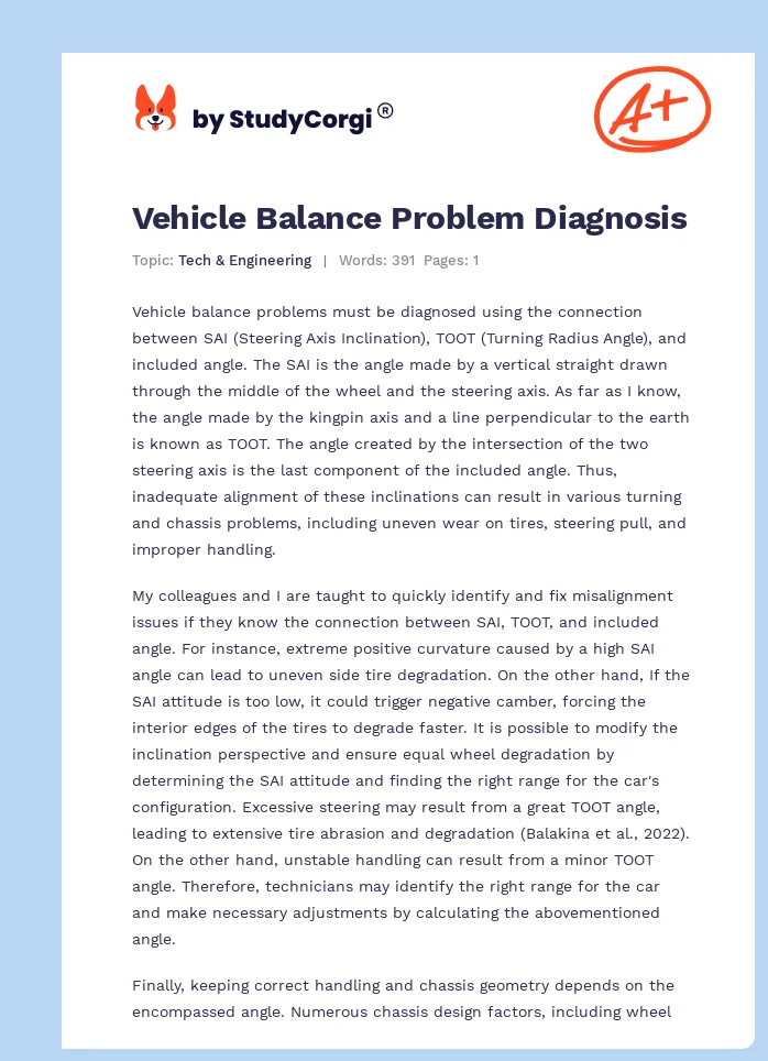 Vehicle Balance Problem Diagnosis. Page 1