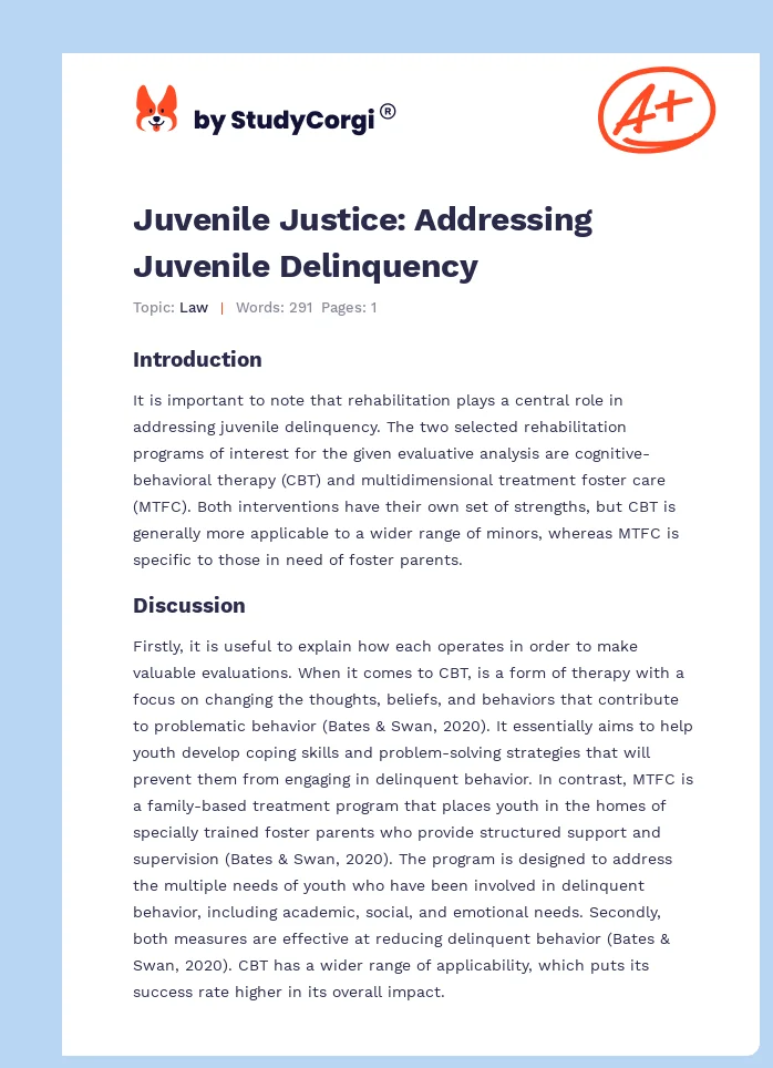 Juvenile Justice: Addressing Juvenile Delinquency. Page 1