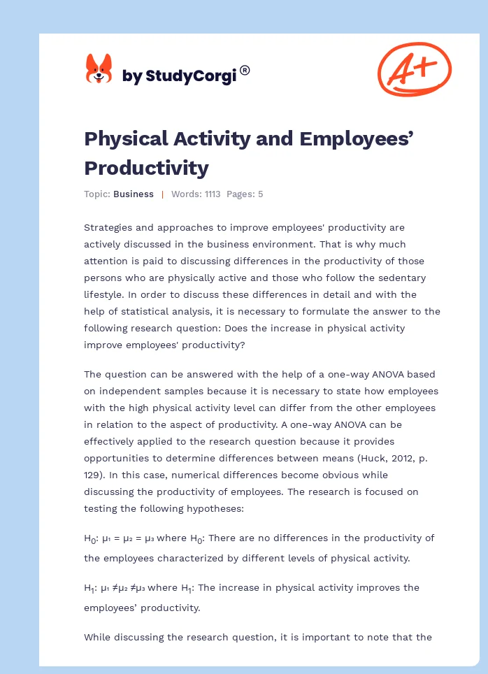 Physical Activity and Employees’ Productivity. Page 1