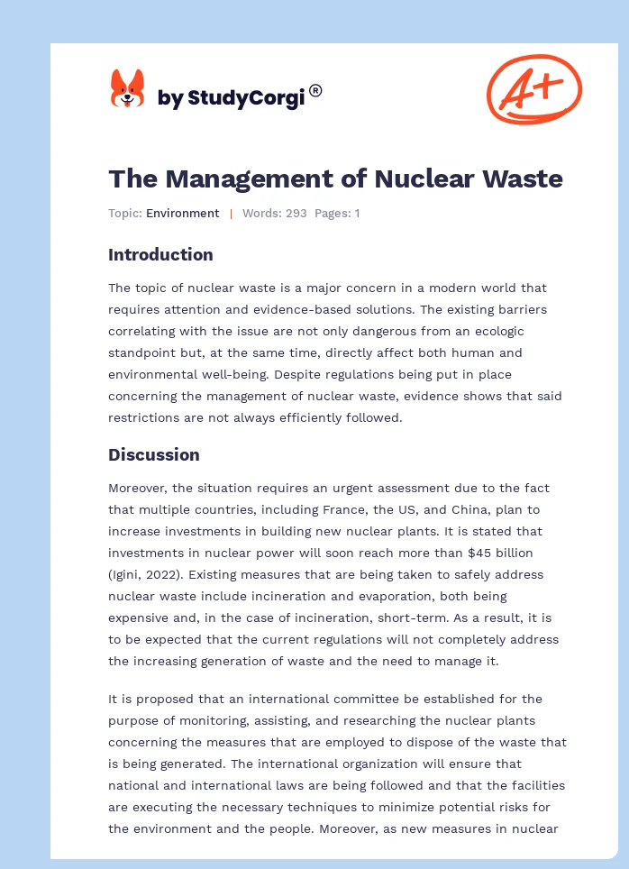The Management of Nuclear Waste. Page 1