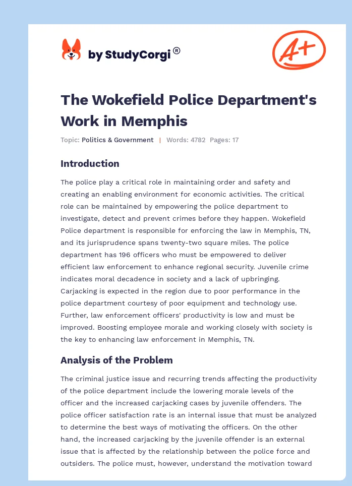 The Wokefield Police Department's Work in Memphis. Page 1