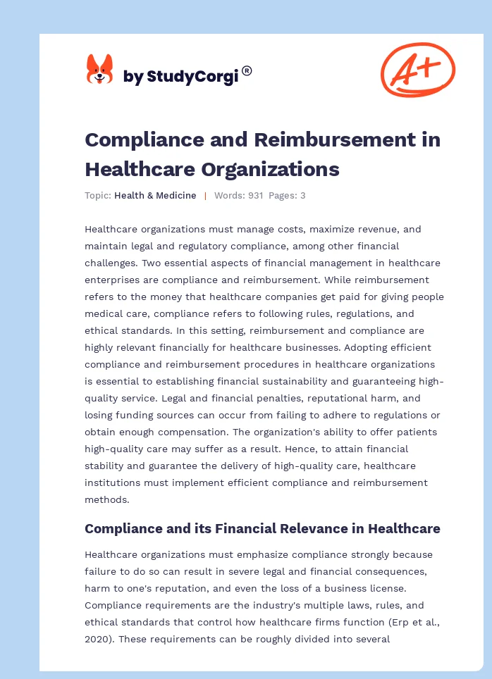 Compliance and Reimbursement in Healthcare Organizations. Page 1