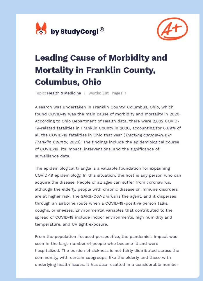 Leading Cause of Morbidity and Mortality in Franklin County, Columbus, Ohio. Page 1