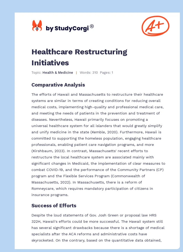 Healthcare Restructuring Initiatives. Page 1