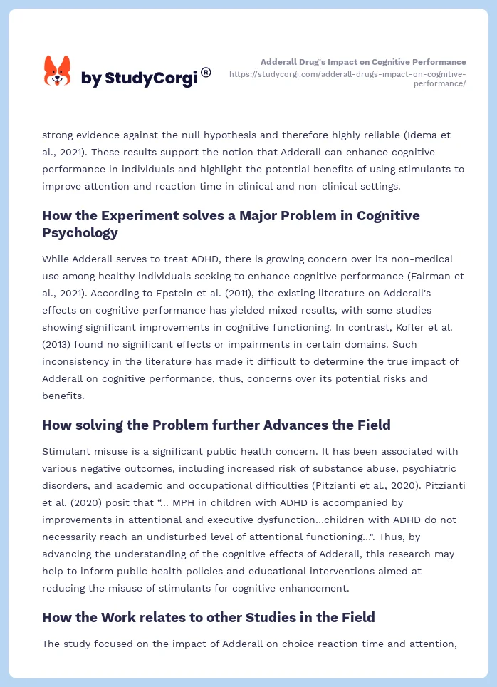 Adderall Drug's Impact on Cognitive Performance. Page 2