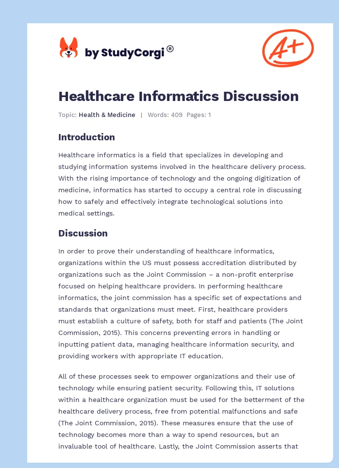 Healthcare Informatics Discussion. Page 1