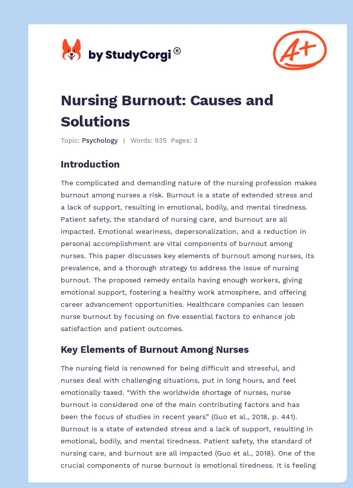 Nursing Burnout: Causes and Solutions. Page 1