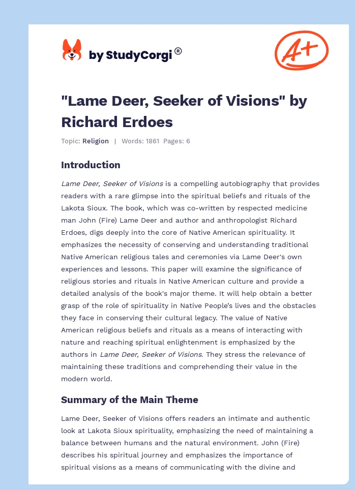 "Lame Deer, Seeker of Visions" by Richard Erdoes. Page 1