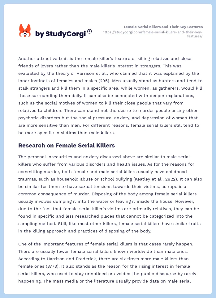 Female Serial Killers and Their Key Features. Page 2