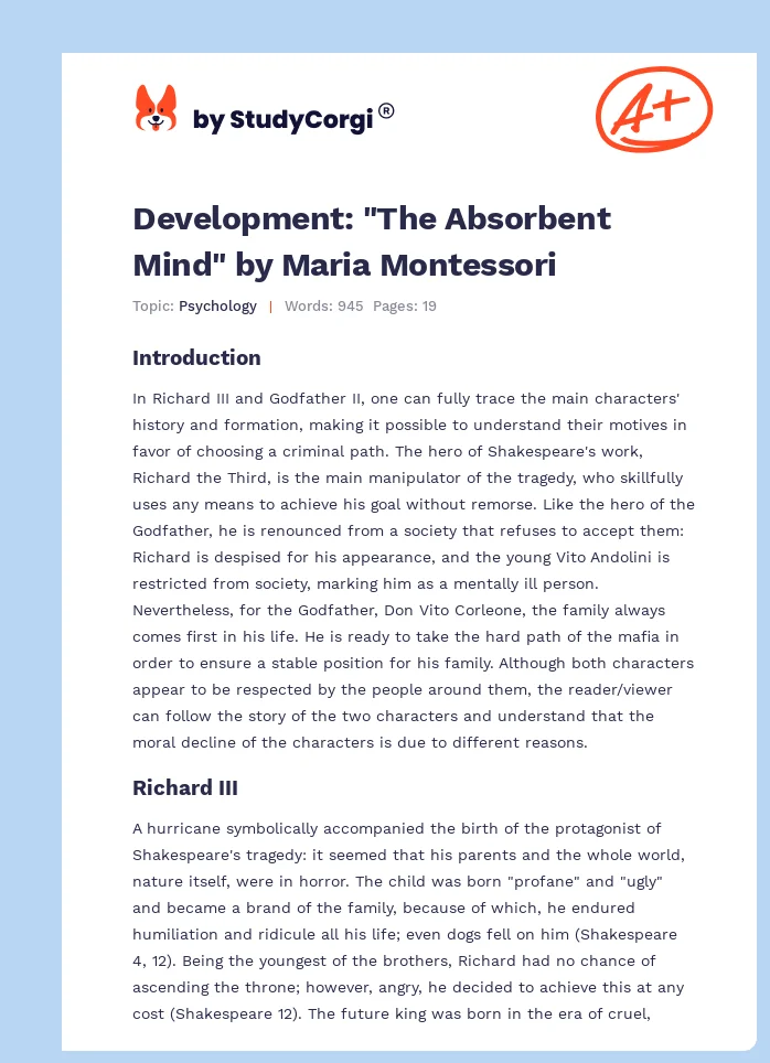 Development: "The Absorbent Mind" by Maria Montessori. Page 1