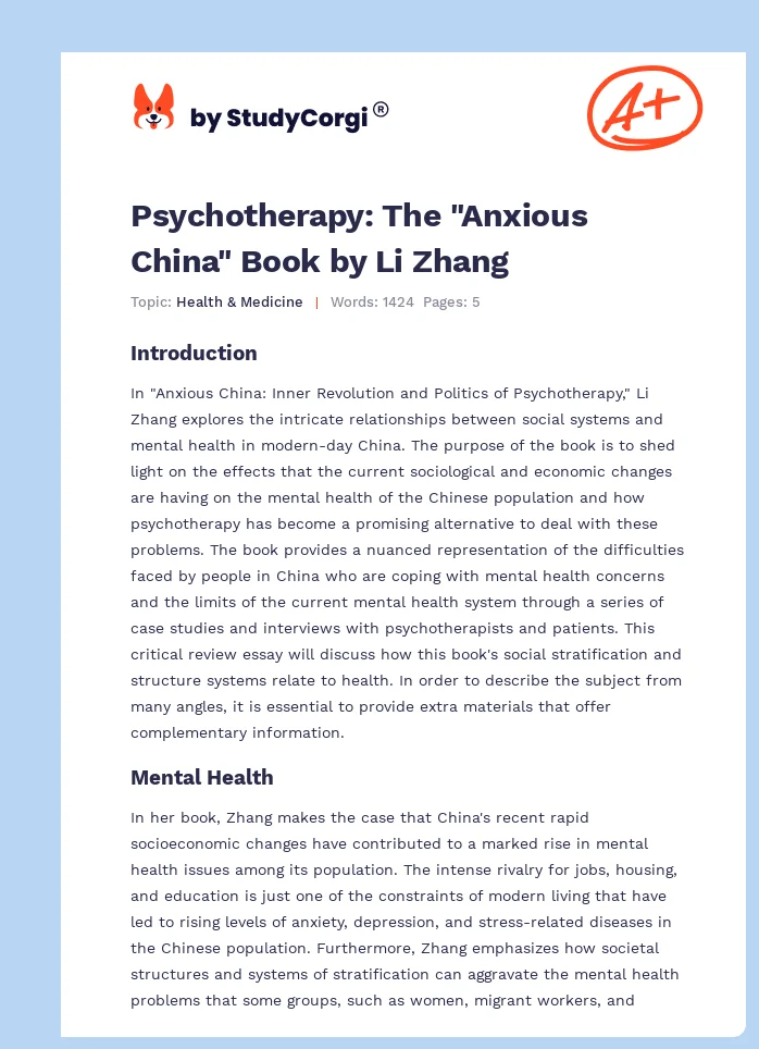 Psychotherapy: The "Anxious China" Book by Li Zhang. Page 1