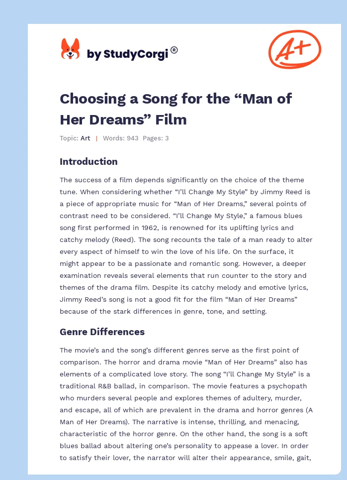Choosing a Song for the “Man of Her Dreams” Film. Page 1