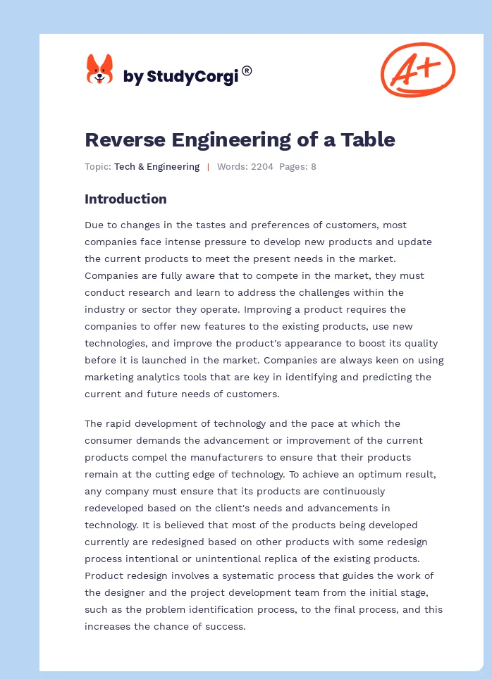 Reverse Engineering of a Table. Page 1