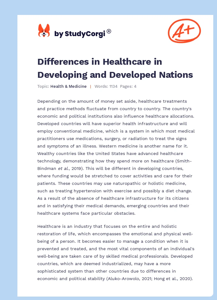 Differences in Healthcare in Developing and Developed Nations. Page 1