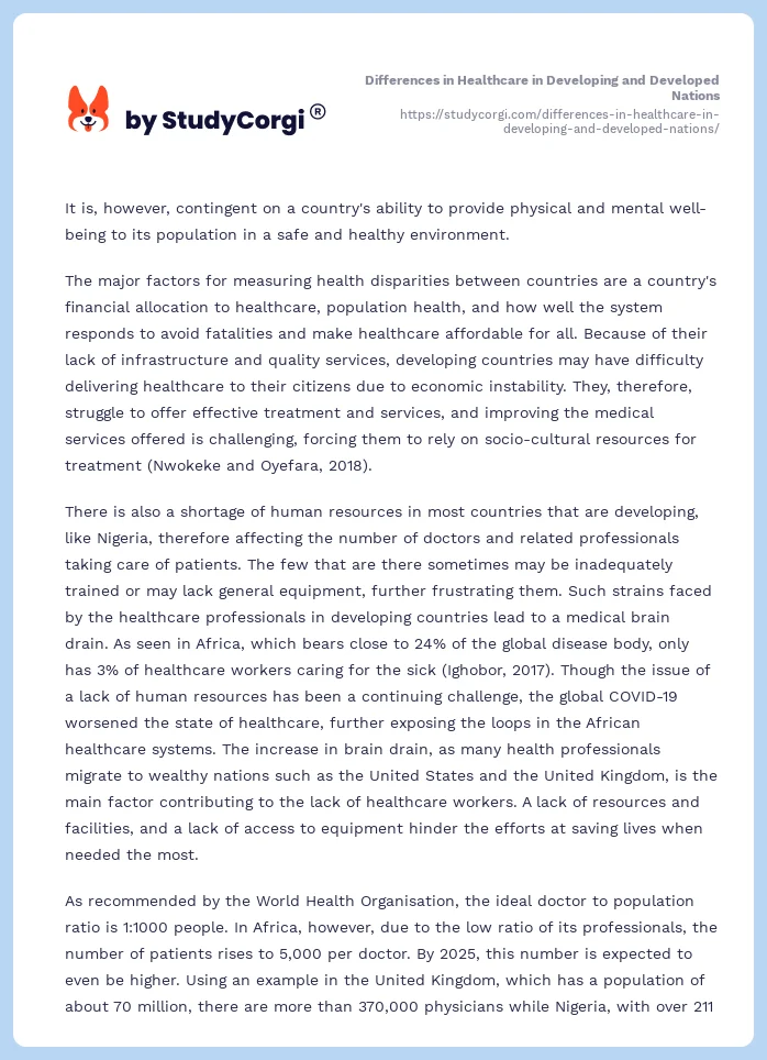 Differences in Healthcare in Developing and Developed Nations. Page 2