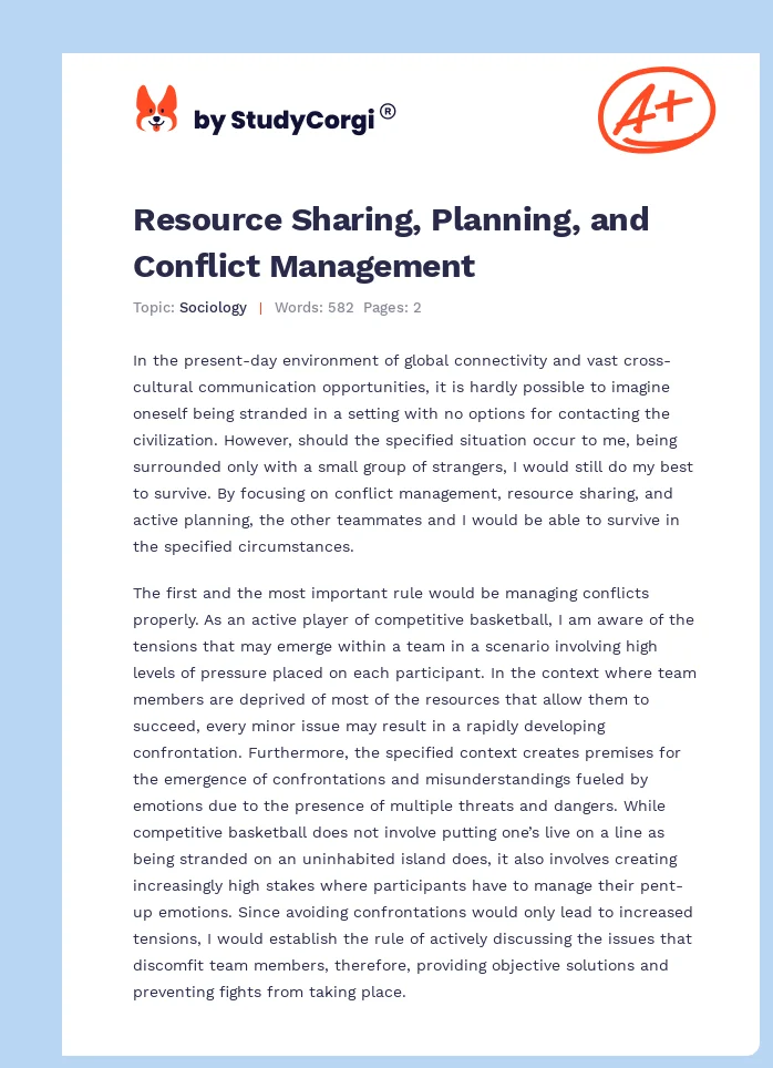 Resource Sharing, Planning, and Conflict Management. Page 1