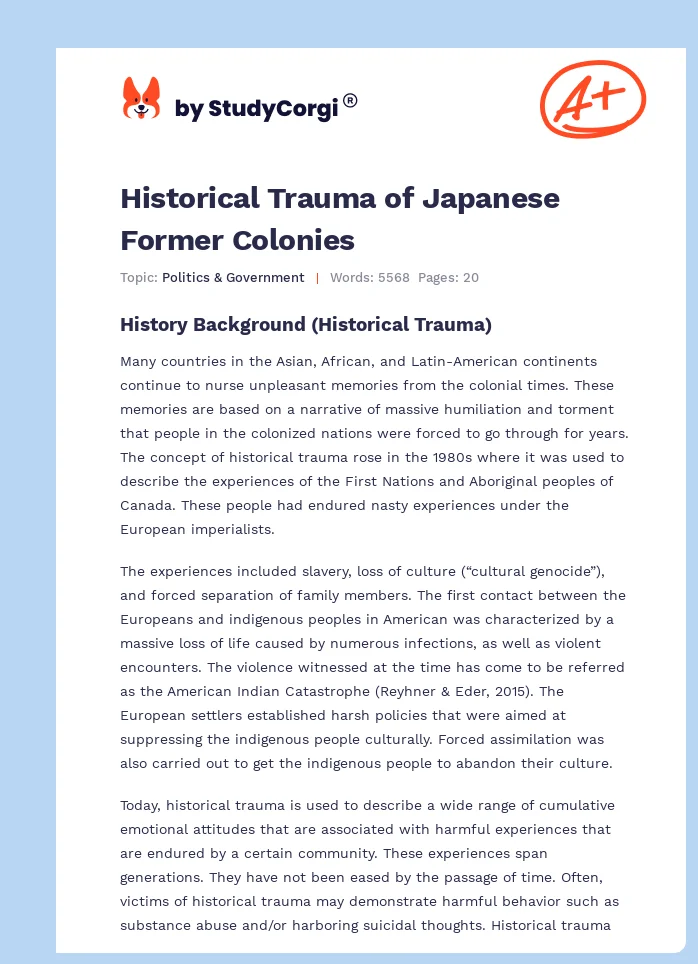 Historical Trauma of Japanese Former Colonies. Page 1