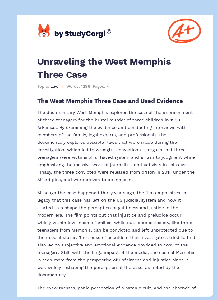 Unraveling the West Memphis Three Case. Page 1