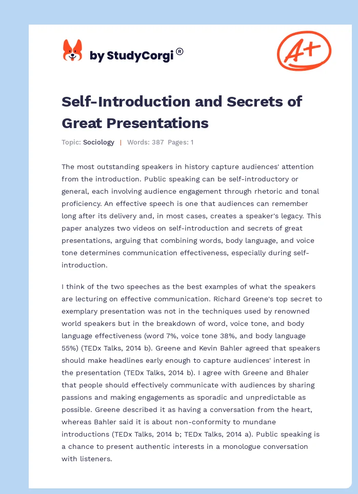 Self-Introduction and Secrets of Great Presentations. Page 1