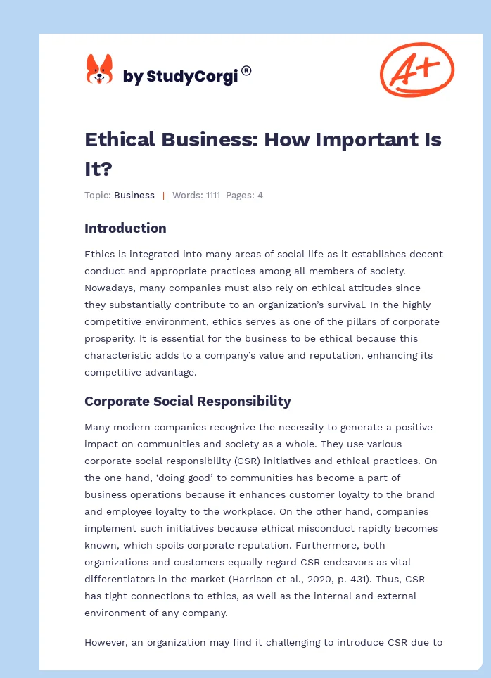 Ethical Business: How Important Is It?. Page 1
