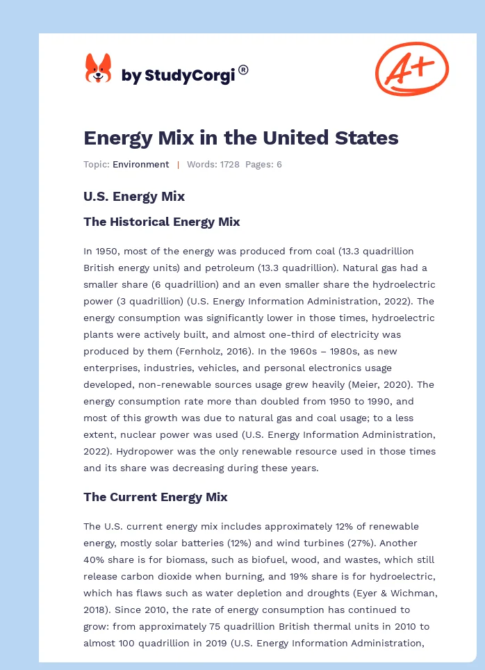 Energy Mix in the United States. Page 1