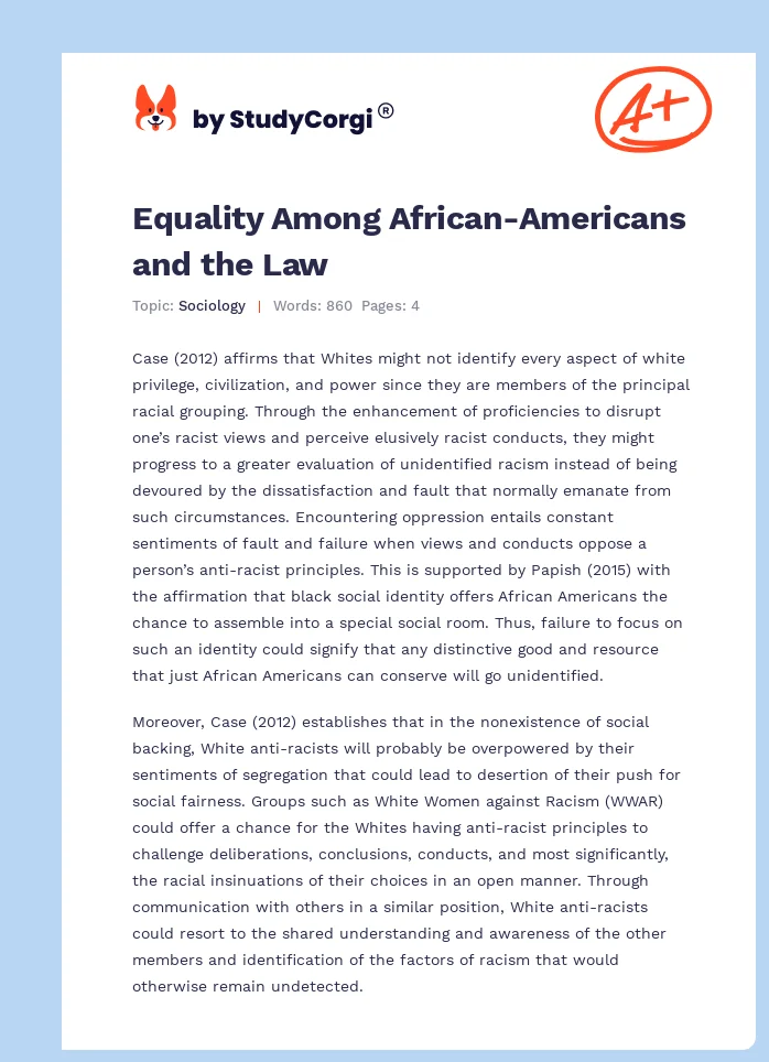 Equality Among African-Americans and the Law. Page 1