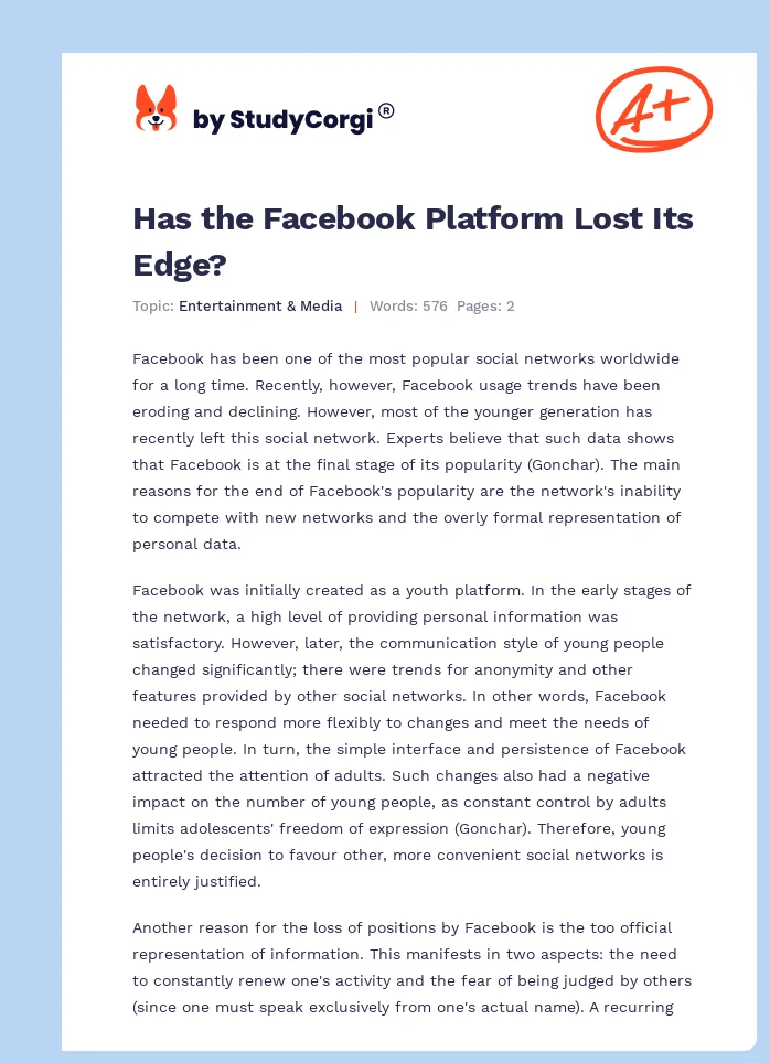 Has the Facebook Platform Lost Its Edge?. Page 1