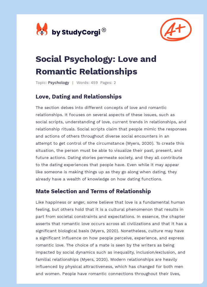 Social Psychology: Love and Romantic Relationships. Page 1
