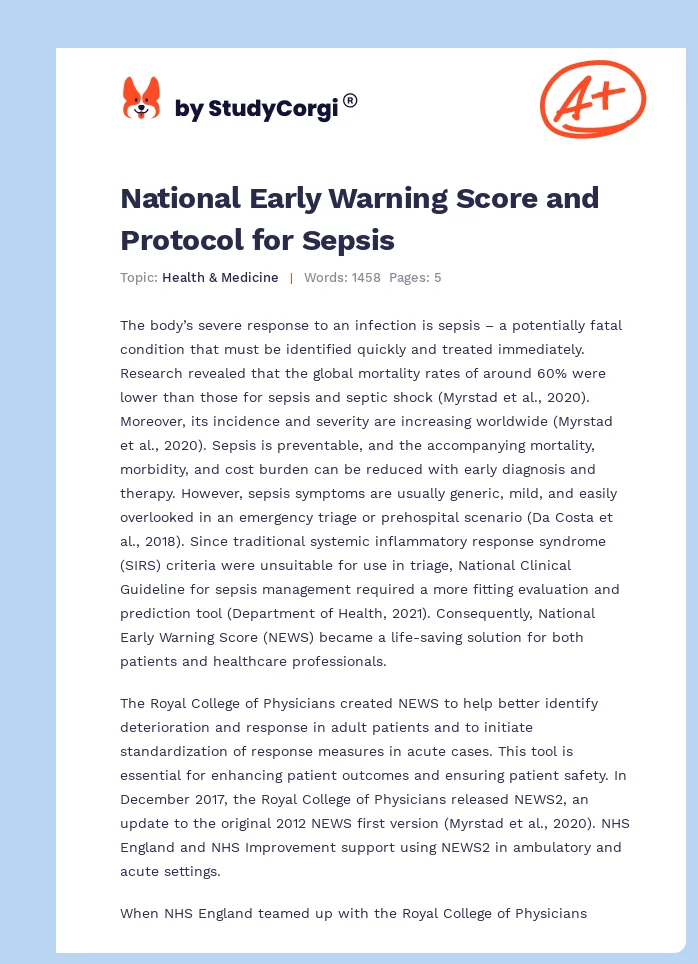 National Early Warning Score and Protocol for Sepsis. Page 1
